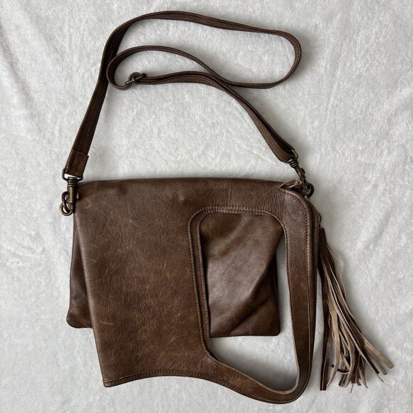 La Rue Leather Shoulder Bag Brown Boho Y2K Unique Crossbody Shoulder Bag - Picture 1 of 10
